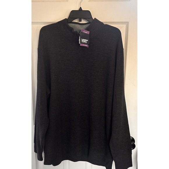 Lands' End Men's Bedford Ribbed 1/4 Zip Gray Long‎ Sleeve XXL Pullover NEW BxE - Picture 1 of 6